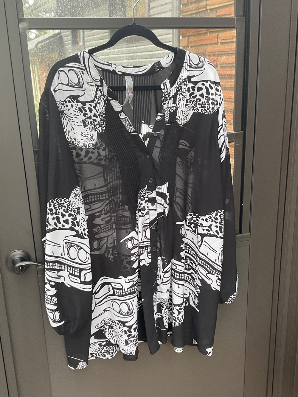 Melissa McCarthy Black and White Striped Sheer Top